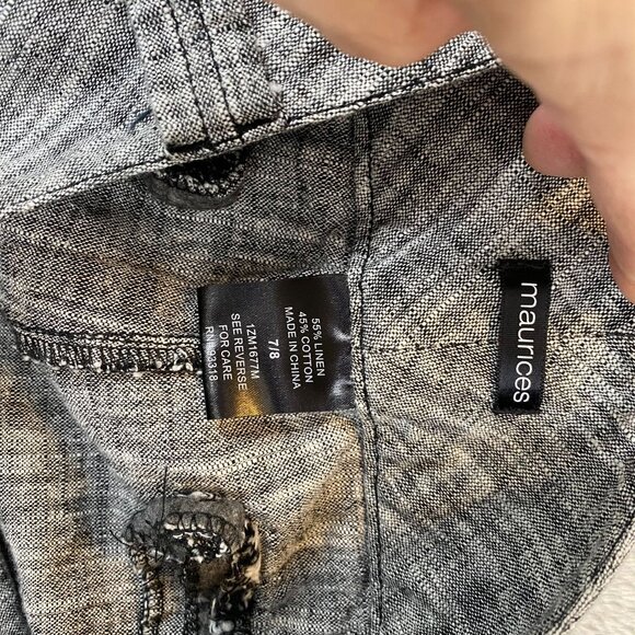 Maurices Women's Linen Cotton Blend Pants 7/8 Gray Linen Blend Wide-Leg Business - Picture 11 of 13